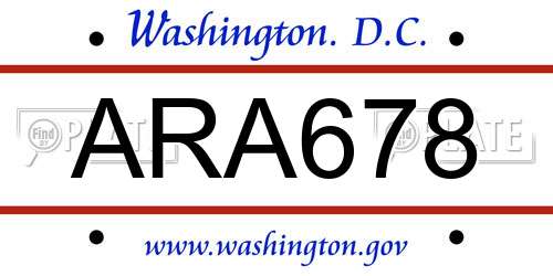 ARA678 District Of Columbia License Plate