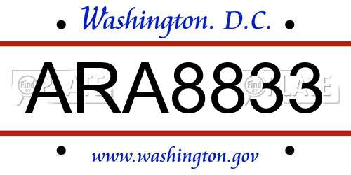 ARA8833 District Of Columbia License Plate