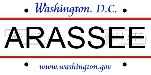 ARASSEE District Of Columbia License Plate