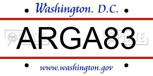 ARGA83 District Of Columbia License Plate