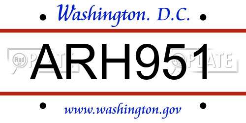 ARH951 District Of Columbia License Plate
