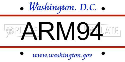 ARM94 District Of Columbia License Plate