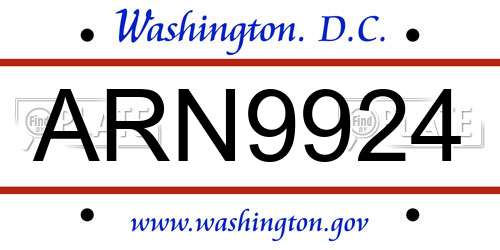 ARN9924 District Of Columbia License Plate