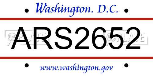 ARS2652 District Of Columbia License Plate