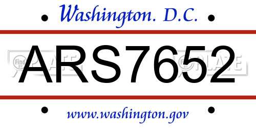 ARS7652 District Of Columbia License Plate