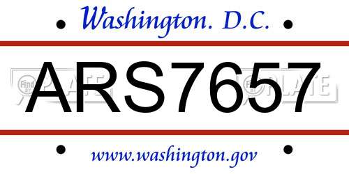 ARS7657 District Of Columbia License Plate