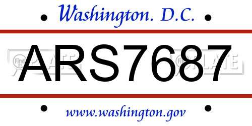 ARS7687 District Of Columbia License Plate