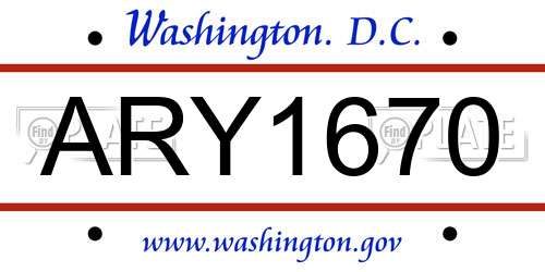 ARY1670 District Of Columbia License Plate