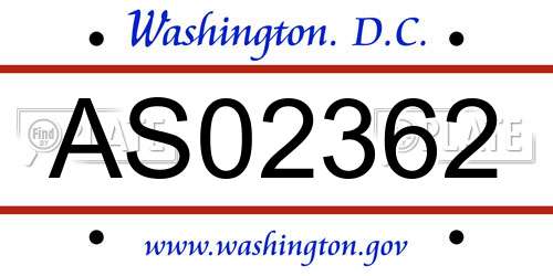 AS02362 District Of Columbia License Plate