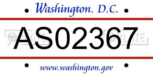 AS02367 District Of Columbia License Plate