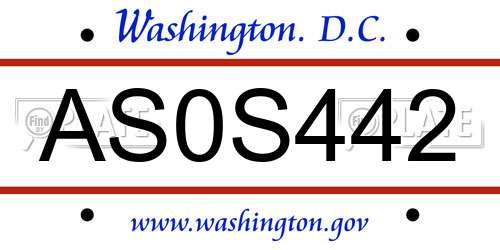 AS0S442 District Of Columbia License Plate