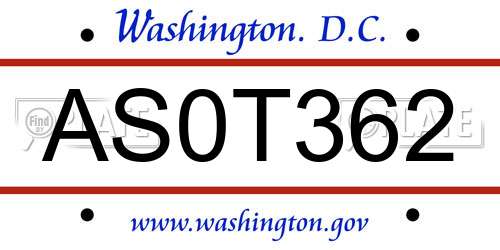 AS0T362 District Of Columbia License Plate