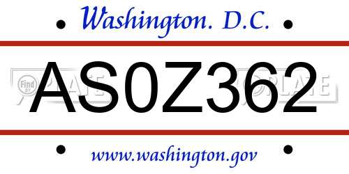 AS0Z362 District Of Columbia License Plate