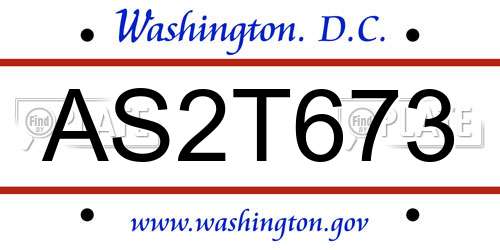 AS2T673 District Of Columbia License Plate