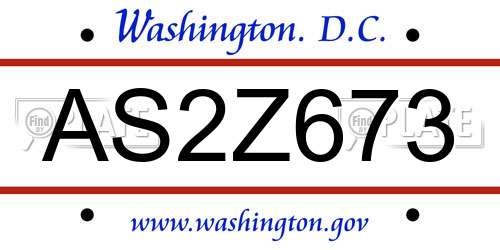 AS2Z673 District Of Columbia License Plate