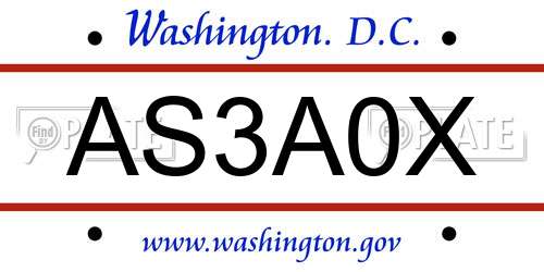 AS3A0X District Of Columbia License Plate