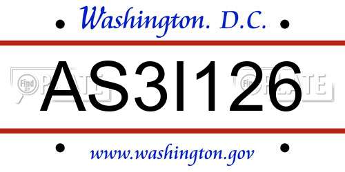 AS3I126 District Of Columbia License Plate