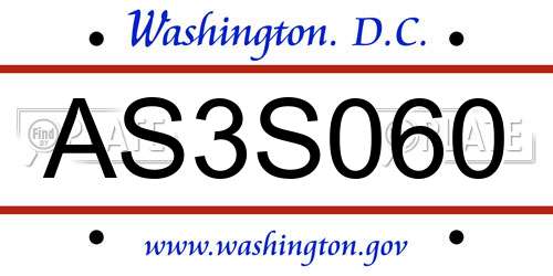 AS3S060 District Of Columbia License Plate