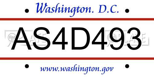 AS4D493 District Of Columbia License Plate