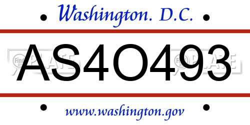 AS4O493 District Of Columbia License Plate