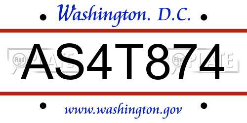 AS4T874 District Of Columbia License Plate