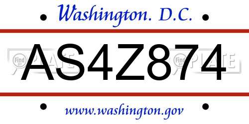 AS4Z874 District Of Columbia License Plate