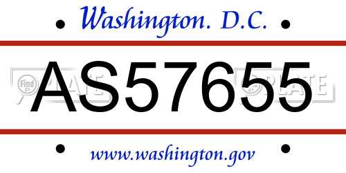 AS57655 District Of Columbia License Plate