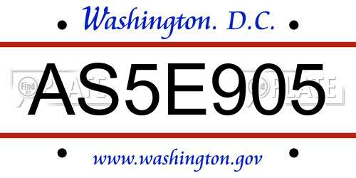 AS5E905 District Of Columbia License Plate