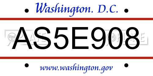 AS5E908 District Of Columbia License Plate