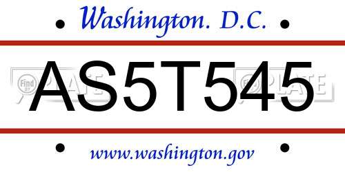 AS5T545 District Of Columbia License Plate