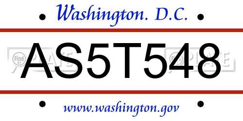 AS5T548 District Of Columbia License Plate