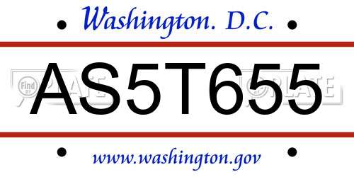 AS5T655 District Of Columbia License Plate