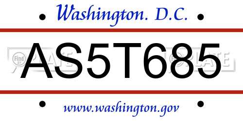 AS5T685 District Of Columbia License Plate