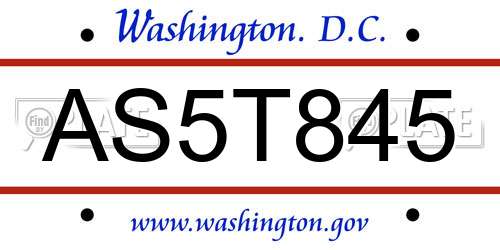 AS5T845 District Of Columbia License Plate