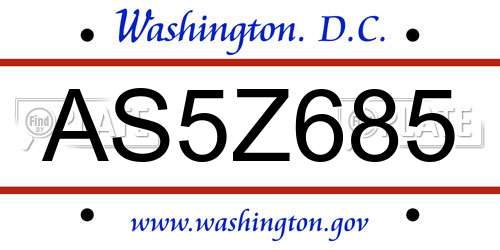 AS5Z685 District Of Columbia License Plate