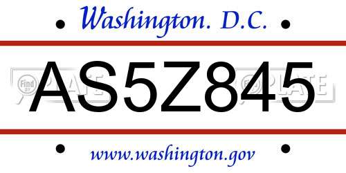 AS5Z845 District Of Columbia License Plate