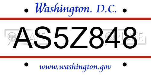 AS5Z848 District Of Columbia License Plate