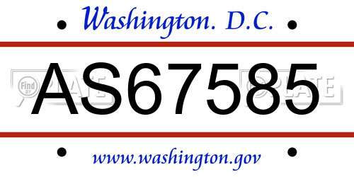 AS67585 District Of Columbia License Plate