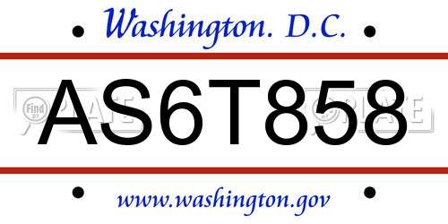 AS6T858 District Of Columbia License Plate