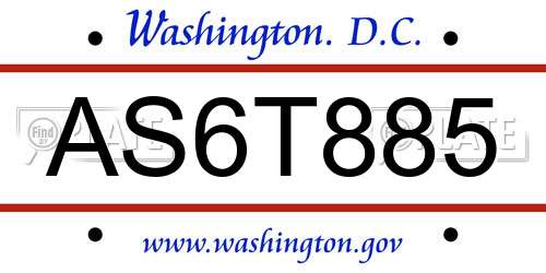 AS6T885 District Of Columbia License Plate