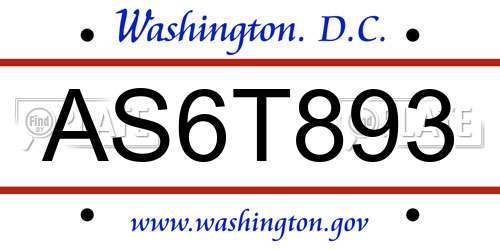 AS6T893 District Of Columbia License Plate