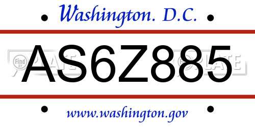 AS6Z885 District Of Columbia License Plate