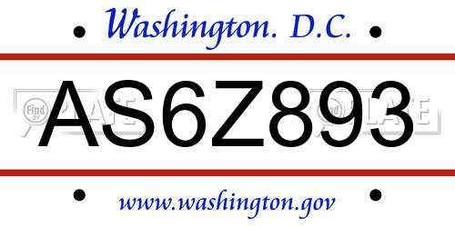 AS6Z893 District Of Columbia License Plate