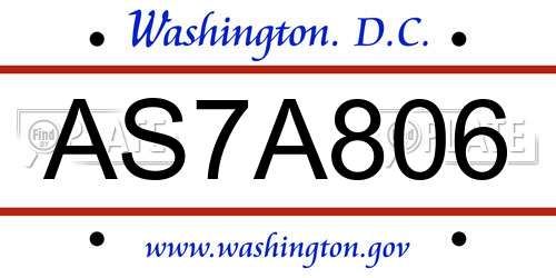 AS7A806 District Of Columbia License Plate