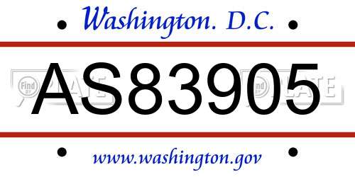 AS83905 District Of Columbia License Plate