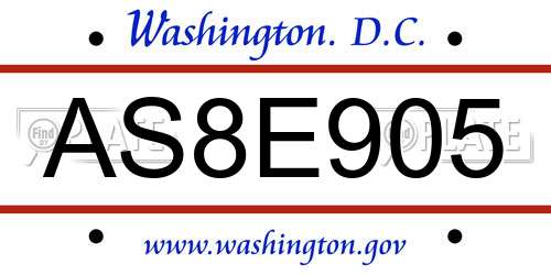 AS8E905 District Of Columbia License Plate
