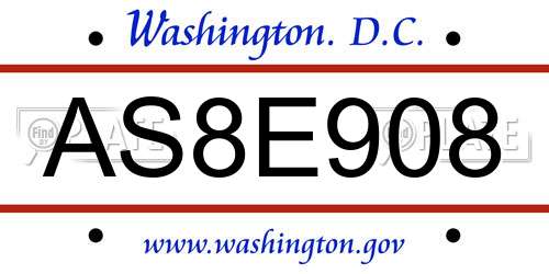 AS8E908 District Of Columbia License Plate
