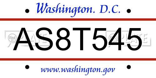 AS8T545 District Of Columbia License Plate