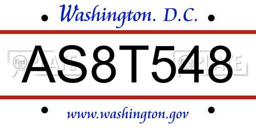 AS8T548 District Of Columbia License Plate