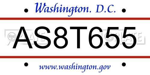 AS8T655 District Of Columbia License Plate